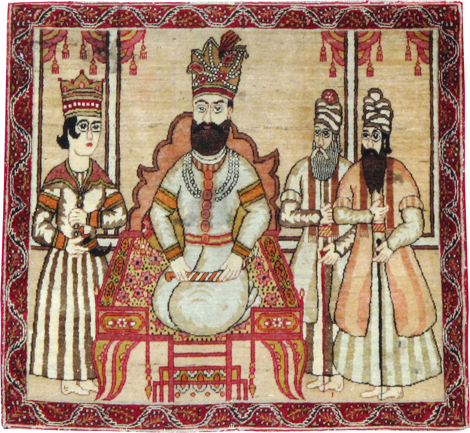 Antique Persian Lavar Kerman Pictorial Rug, No.24999 - Gsblank