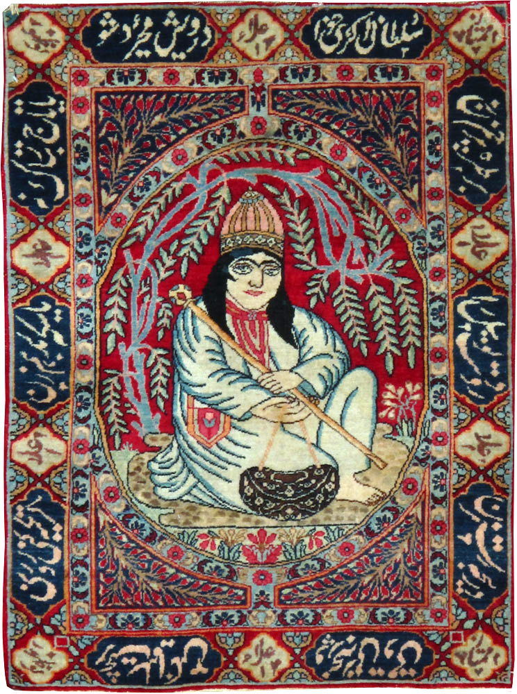 Antique Persian Lavar Kerman Pictorial Rug, No.25000 - Gsblank