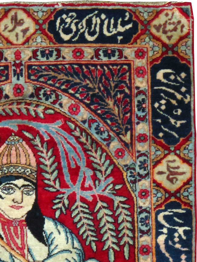 Antique Persian Lavar Kerman Pictorial Rug, No.25000 - Gsblank