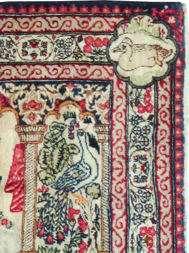 Antique Persian Lavar Kerman Pictorial Rug, No.25002 - Gsblank