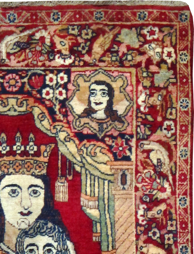 Antique Persian Lavar Kerman Pictorial Rug, No.25004 - Gsblank