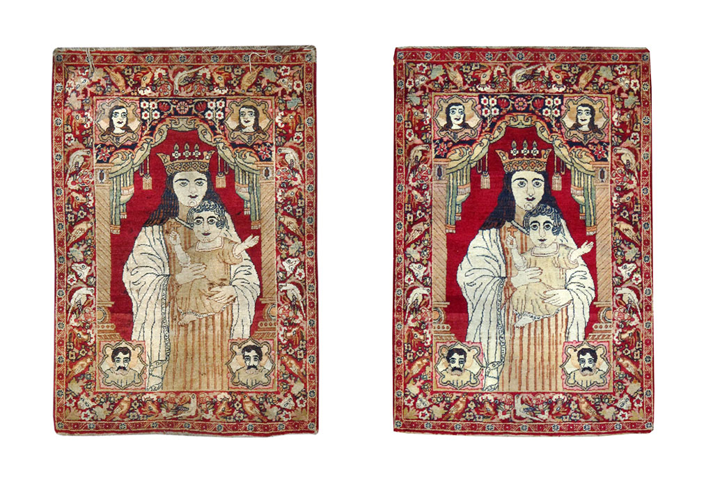 Antique Persian Lavar Kerman Pictorial Rug (Pair: 1 of 2), No.25004 - Gsblank