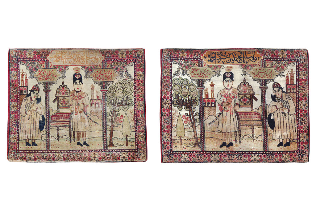 Antique Persian Lavar Kerman Pictorial Throw Rug (Pair: 2 of 2), No.25005 - Gsblank