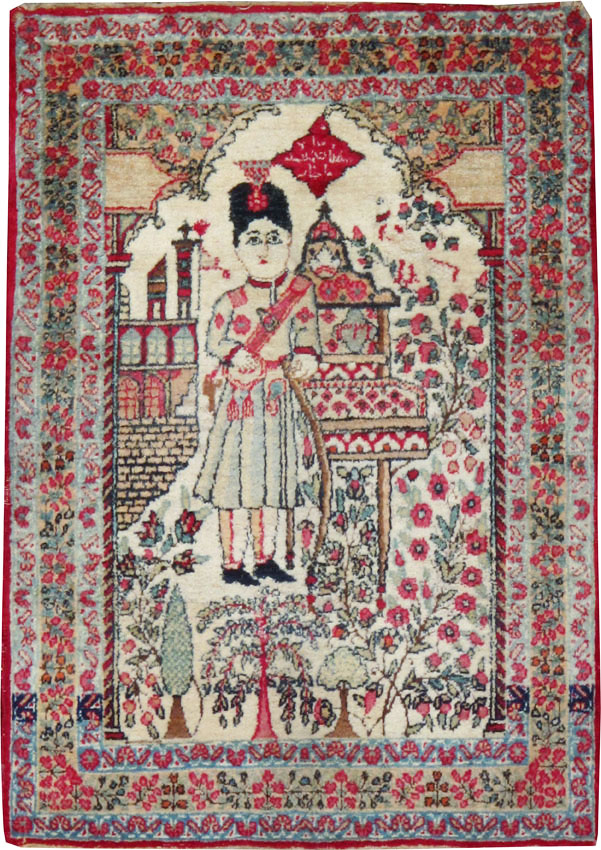 Antique Persian Lavar Kerman Pictorial Rug, No.25013 - Gsblank