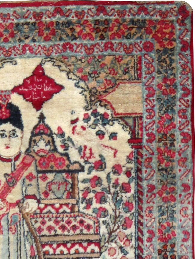 Antique Persian Lavar Kerman Pictorial Rug, No.25013 - Gsblank