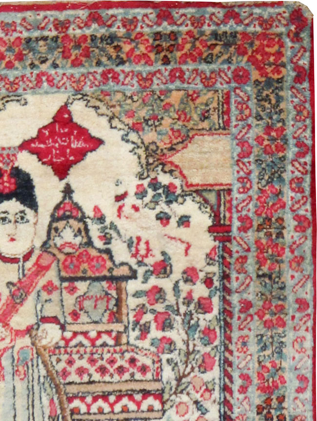 Antique Persian Lavar Kerman Pictorial Rug, No.25013 - Gsblank