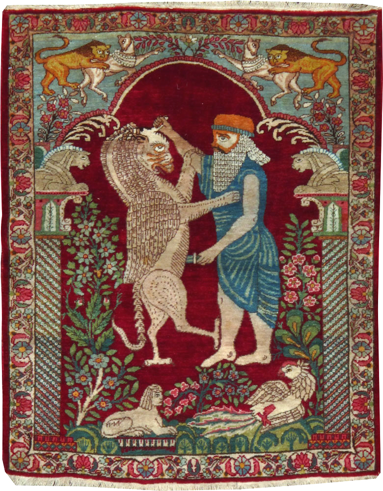 Antique Persian Lavar Kerman Pictorial Rug, No.25015 - Gsblank