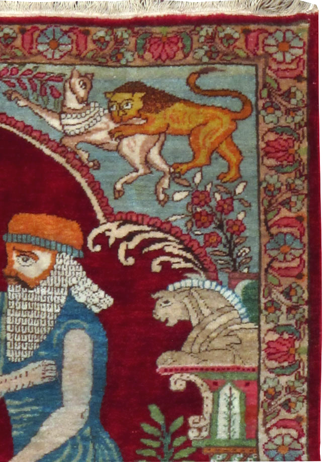 Antique Persian Lavar Kerman Pictorial Rug, No.25015 - Gsblank