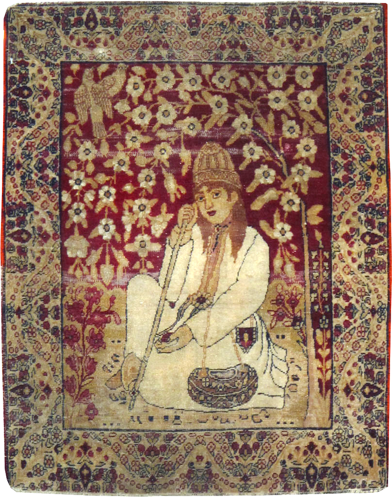 Vintage Persian Lavar Kerman Pictorial Rug, No.25017 - Gsblank