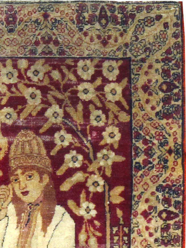 Vintage Persian Lavar Kerman Pictorial Rug, No.25017 - Gsblank