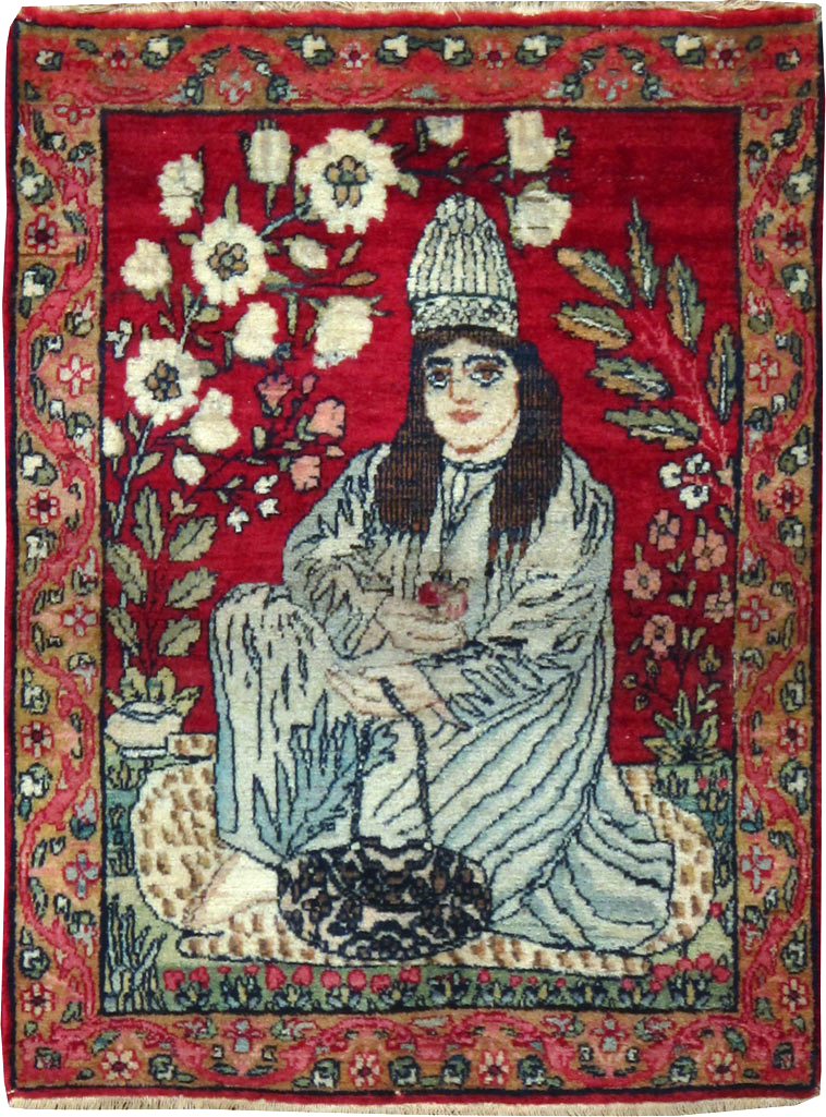 Antique Persian Lavar Kerman Pictorial Rug, No.25018 - Gsblank