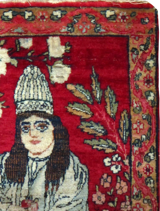 Antique Persian Lavar Kerman Pictorial Rug, No.25018 - Gsblank