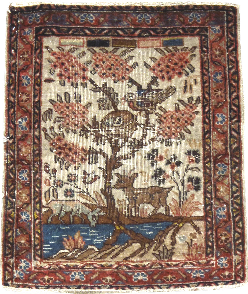 Antique Persian Tabriz Distressed Pictorial Rug, No.25020 - Gsblank