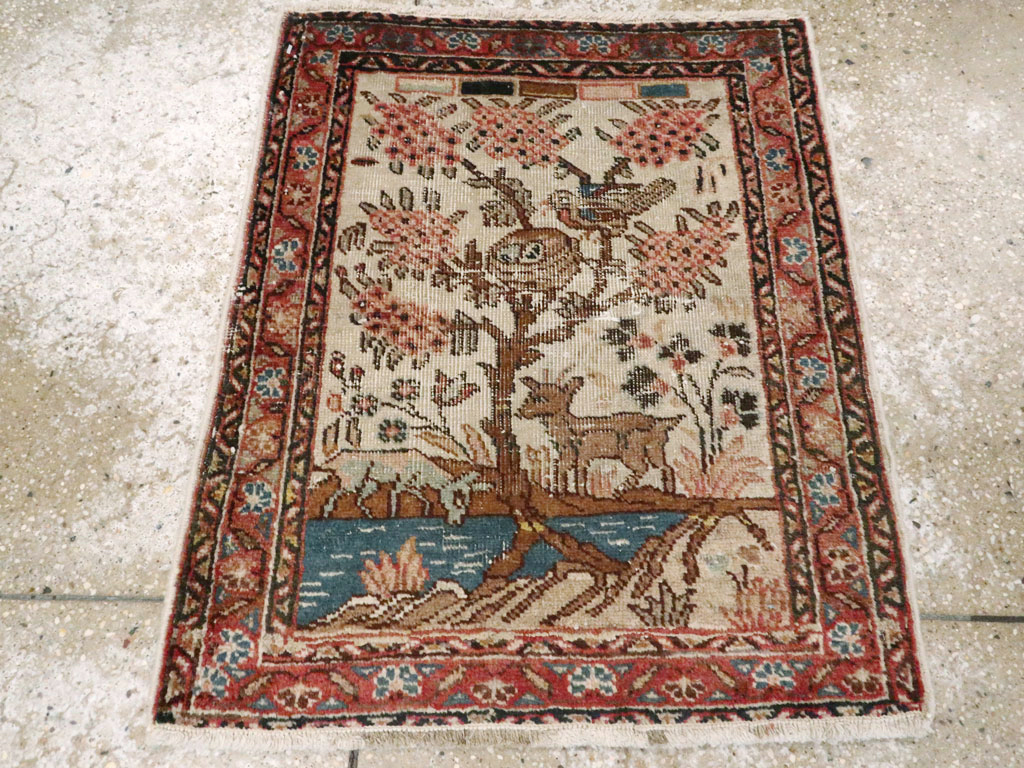 Antique Persian Tabriz Distressed Pictorial Rug, No.25020 - Gsblank