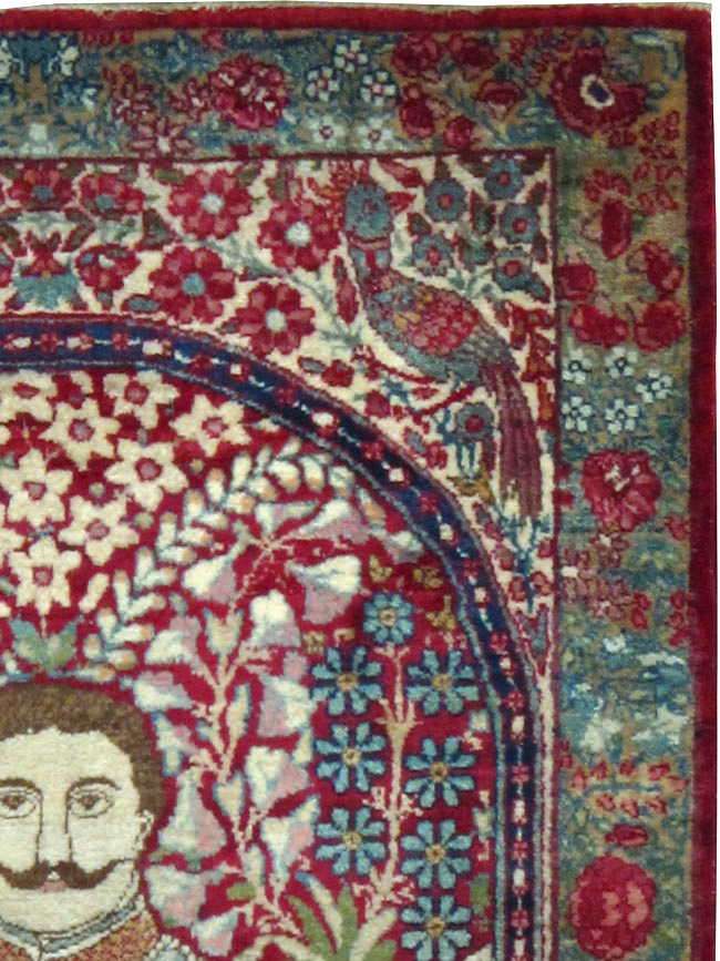 Antique Persian Lavar Kerman Pictorial Rug, No.25021 - Gsblank