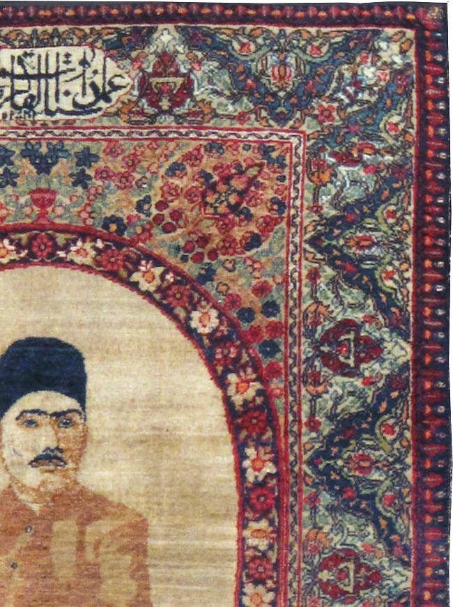 Antique Persian Lavar Kerman Pictorial Rug, No.25022 - Gsblank