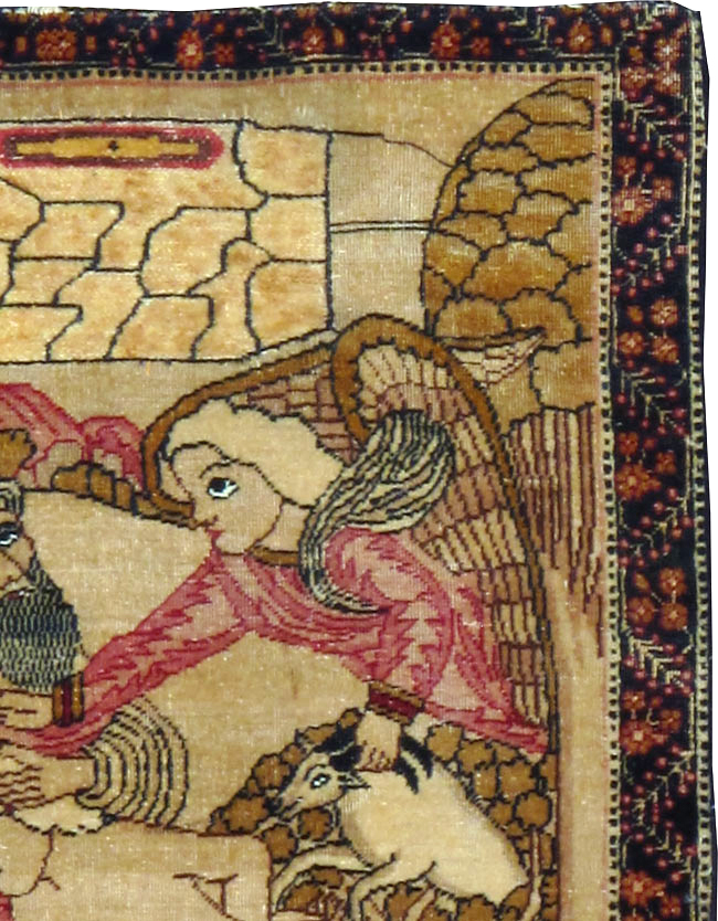 Antique Persian Lavar Kerman Pictorial Rug, No.25023 - Gsblank