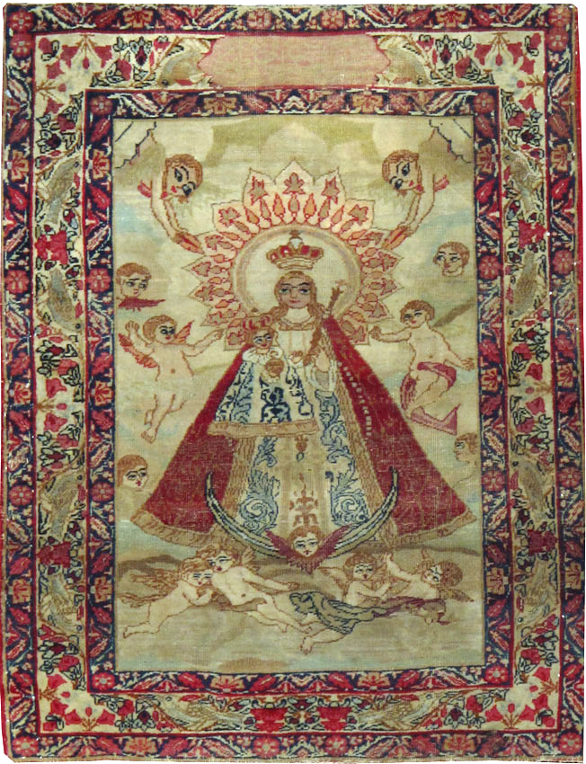 Antique Persian Lavar Kerman Pictorial Rug, No.25026 - Gsblank