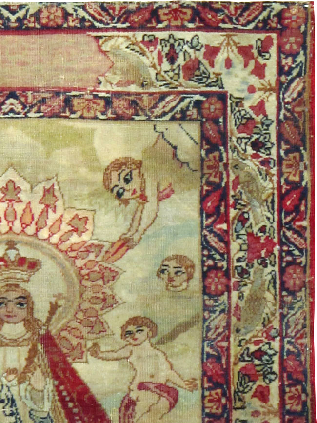 Antique Persian Lavar Kerman Pictorial Rug, No.25026 - Gsblank