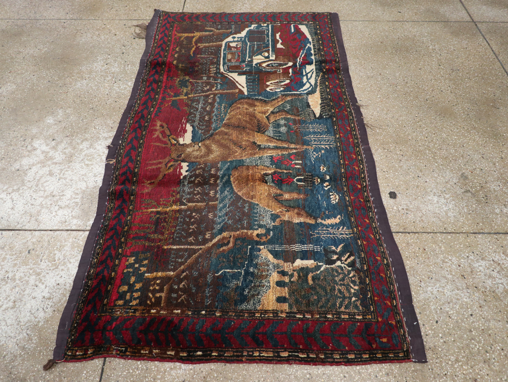 Vintage Persian Kurdish Pictorial Rug, No.25054 - Gsblank