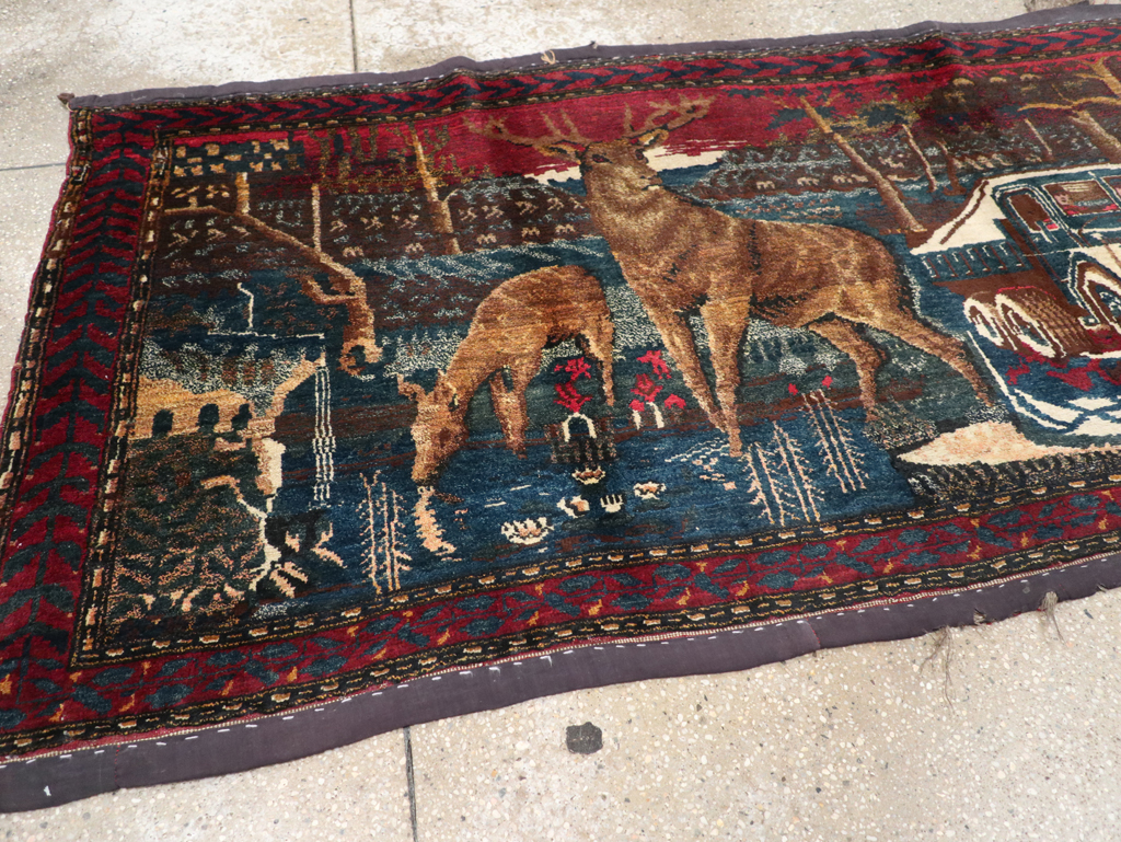 Vintage Persian Kurdish Pictorial Rug, No.25054 - Gsblank