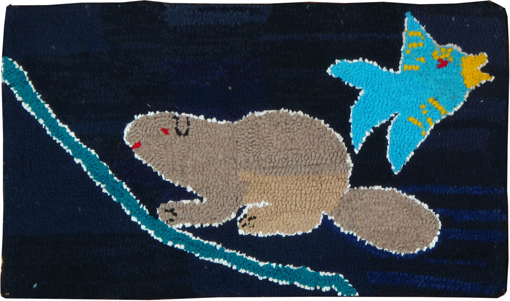 Vintage American Hooked Pictorial Throw Rug, No.25060 - Gsblank