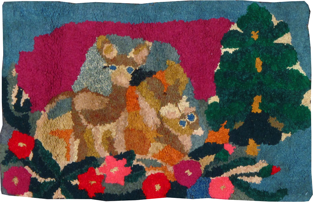 Vintage American Hooked Pictorial Throw Rug, No.25066 - Gsblank