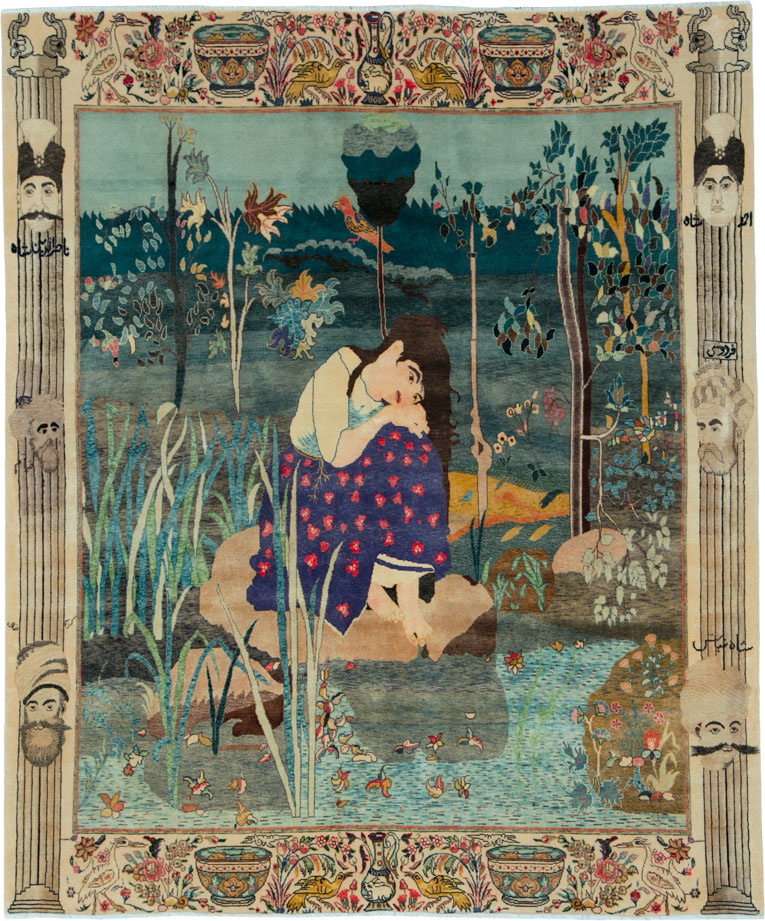 Vintage Persian Tabriz Pictorial Rug, No.25153 - Gsblank