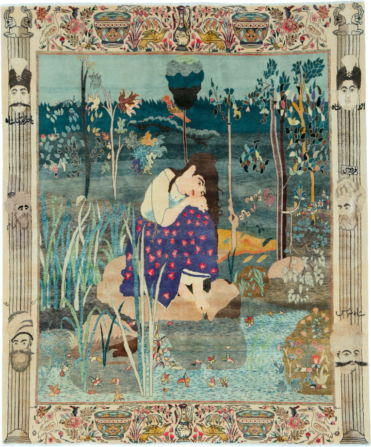 Vintage Persian Tabriz Pictorial Rug, No.25153 - Gsblank