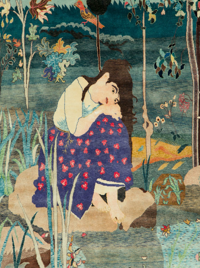 Vintage Persian Tabriz Pictorial Rug, No.25153 - Gsblank