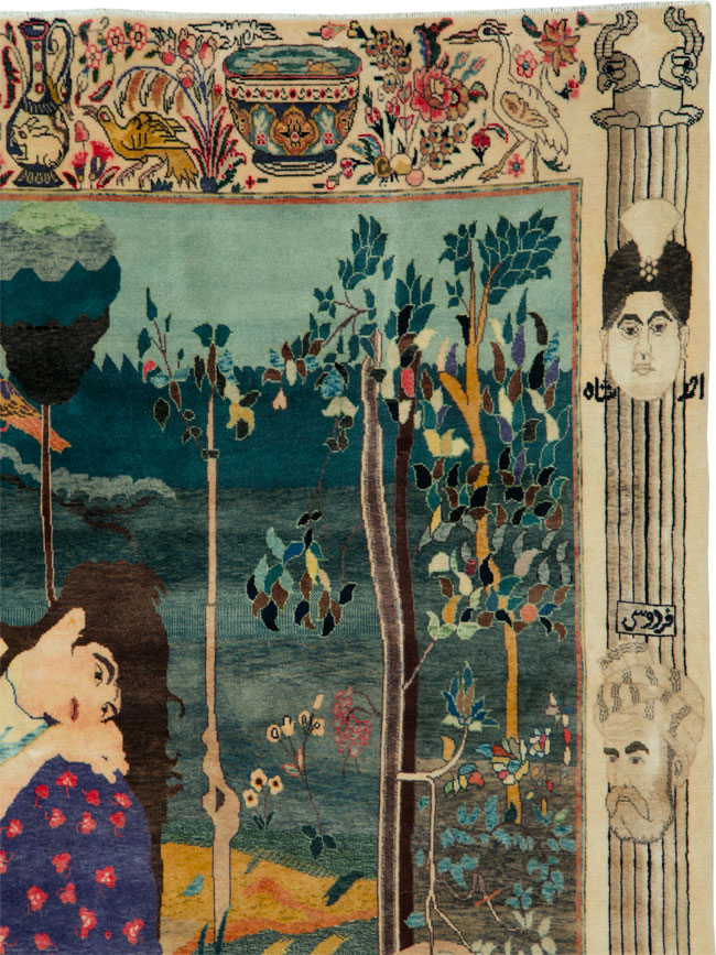 Vintage Persian Tabriz Pictorial Rug, No.25153 - Gsblank