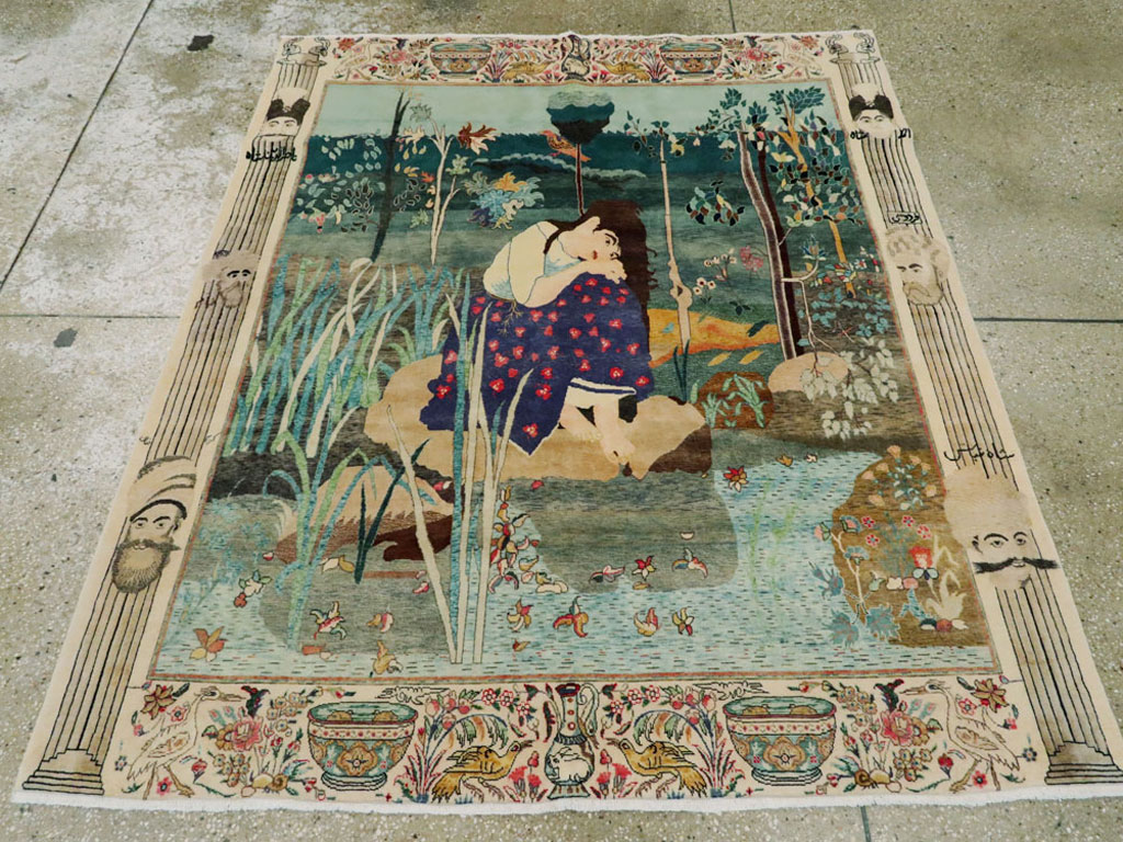 Vintage Persian Tabriz Pictorial Rug, No.25153 - Gsblank