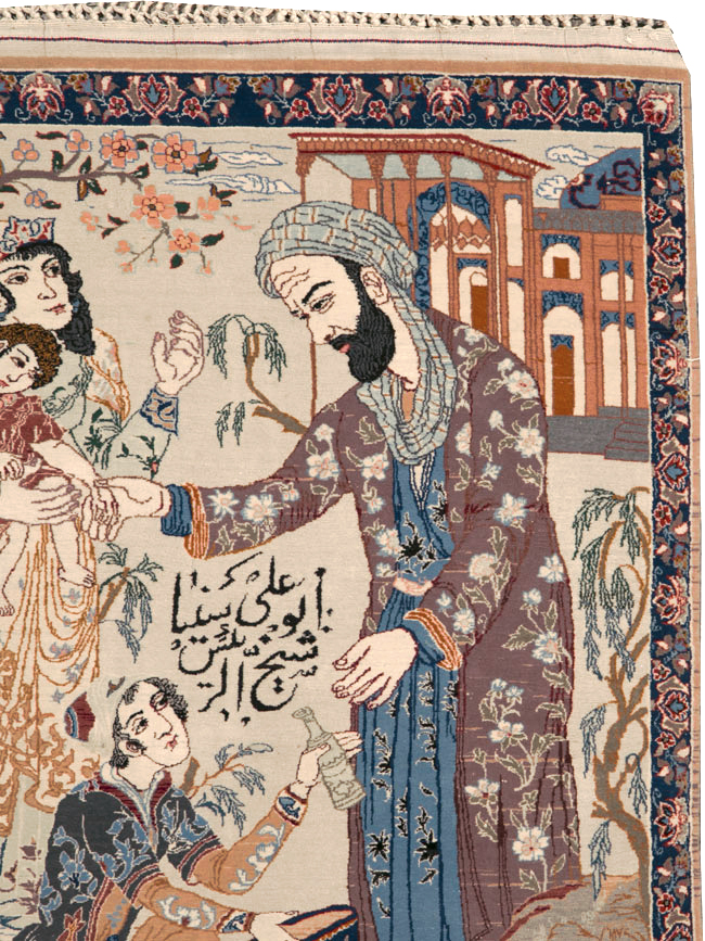 Vintage Persian Isfahan Pictorial Rug, No.25216 - Gsblank