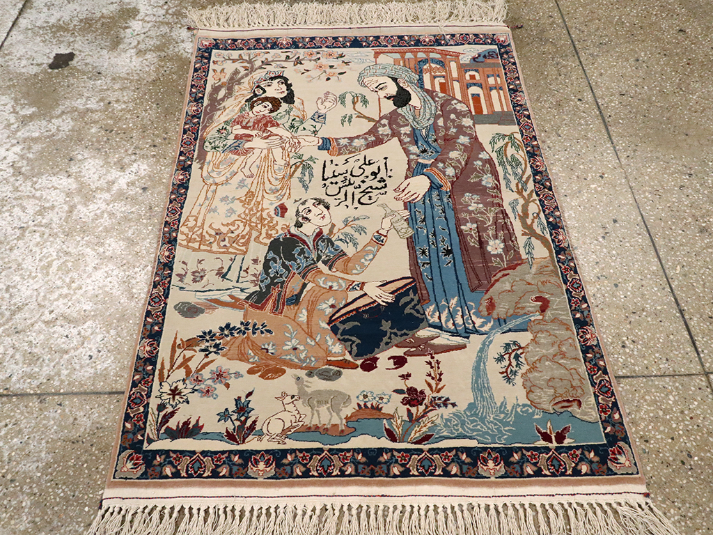 Vintage Persian Isfahan Pictorial Rug, No.25216 - Gsblank