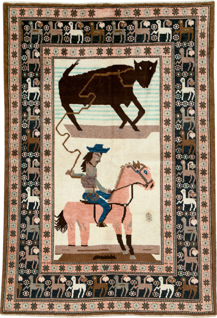 Vintage Persian Kurdish Pictorial Rug, No.25219 - Gsblank