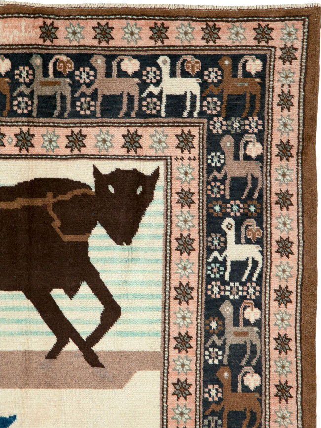 Vintage Persian Kurdish Pictorial Rug, No.25219 - Gsblank