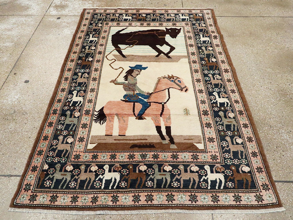 Vintage Persian Kurdish Pictorial Rug, No.25219 - Gsblank