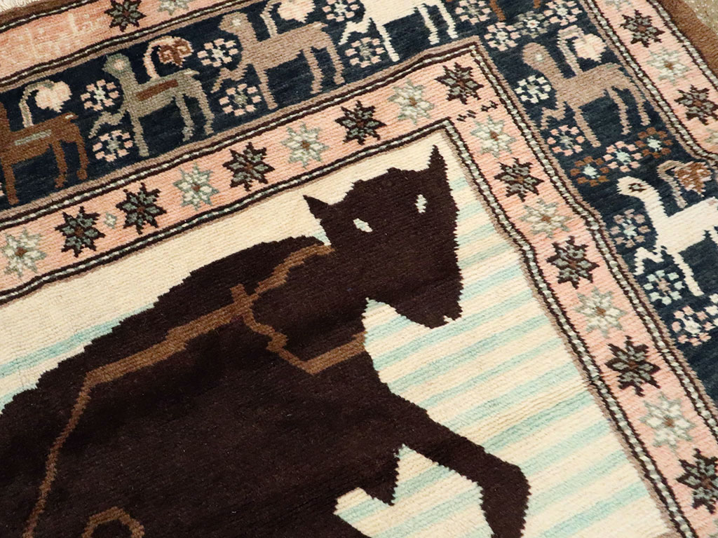 Vintage Persian Kurdish Pictorial Rug, No.25219 - Gsblank