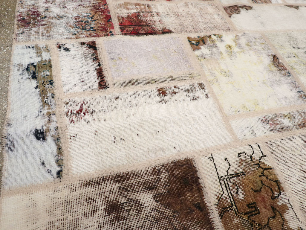 Distressed Vintage Persian Patchwork Accent Rug, No.25237 - Gsblank
