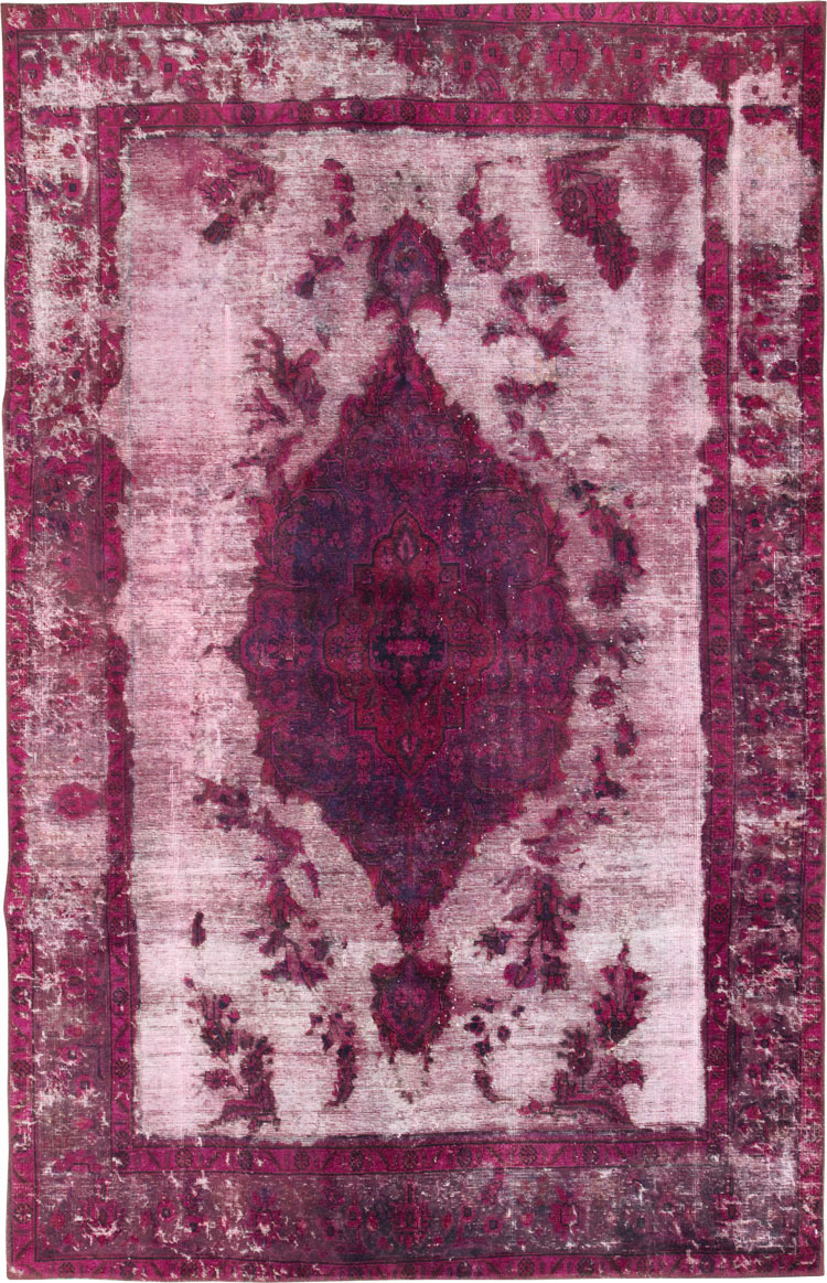 Overdyed and Distressed Vintage Persian Tabriz Accent Carpet, No.25239 - Gsblank
