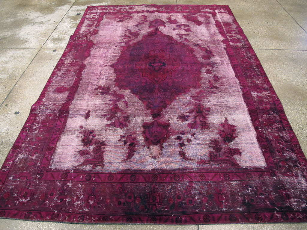Overdyed and Distressed Vintage Persian Tabriz Accent Carpet, No.25239 - Gsblank