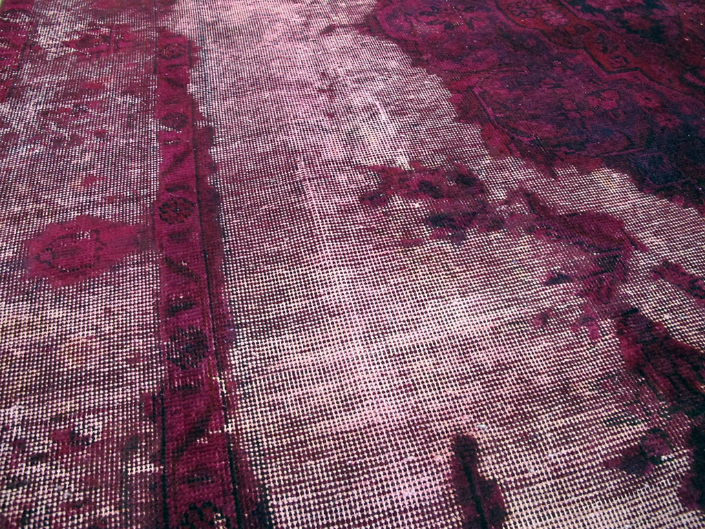 Overdyed and Distressed Vintage Persian Tabriz Accent Carpet, No.25239 - Gsblank