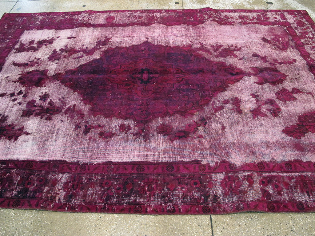 Overdyed and Distressed Vintage Persian Tabriz Accent Carpet, No.25239 - Gsblank