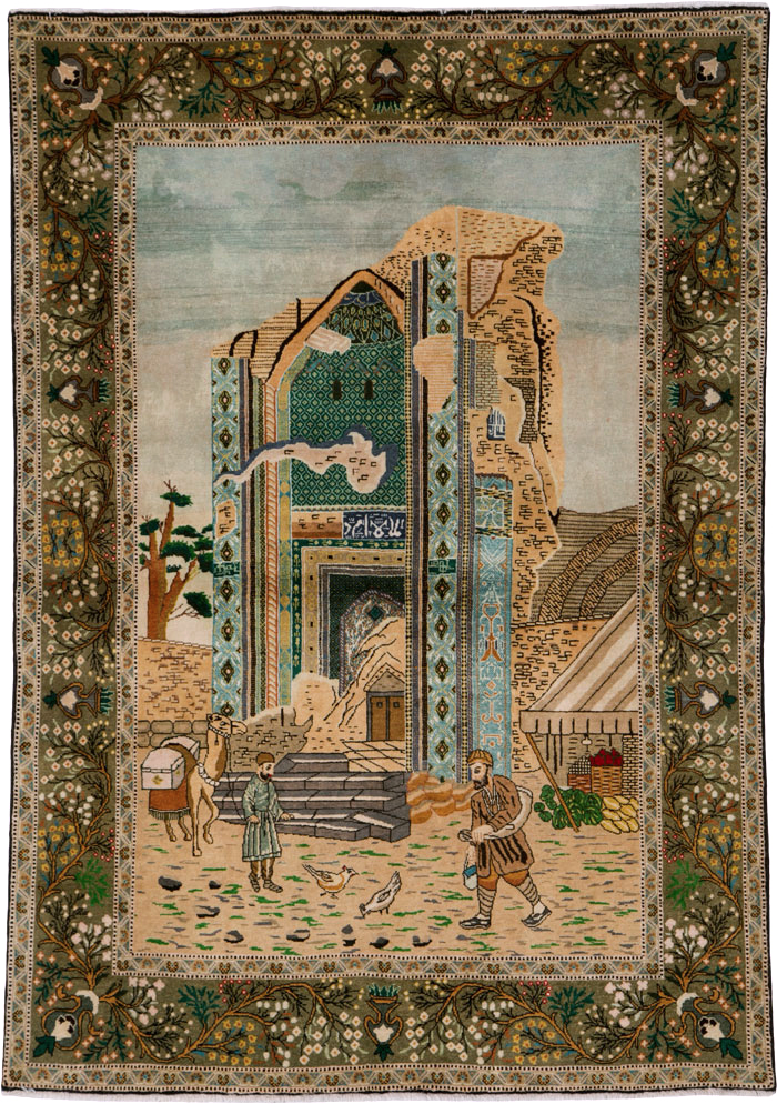 Vintage Persian Tabriz Pictorial Rug, No.25243 - Gsblank