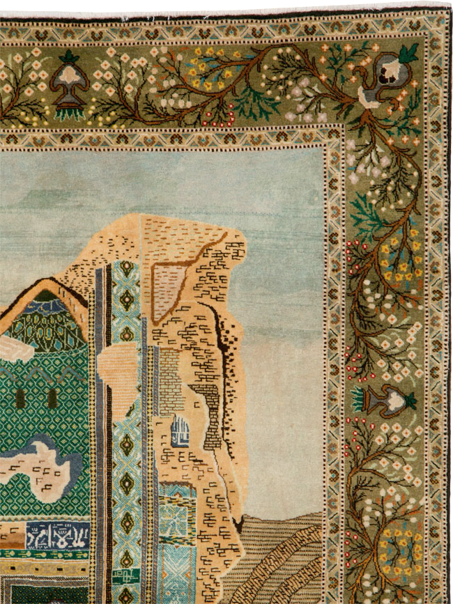 Vintage Persian Tabriz Pictorial Rug, No.25243 - Gsblank