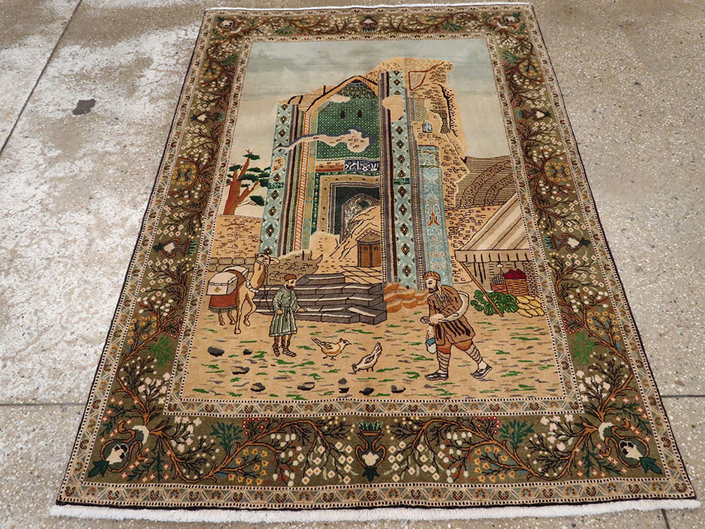 Vintage Persian Tabriz Pictorial Rug, No.25243 - Gsblank