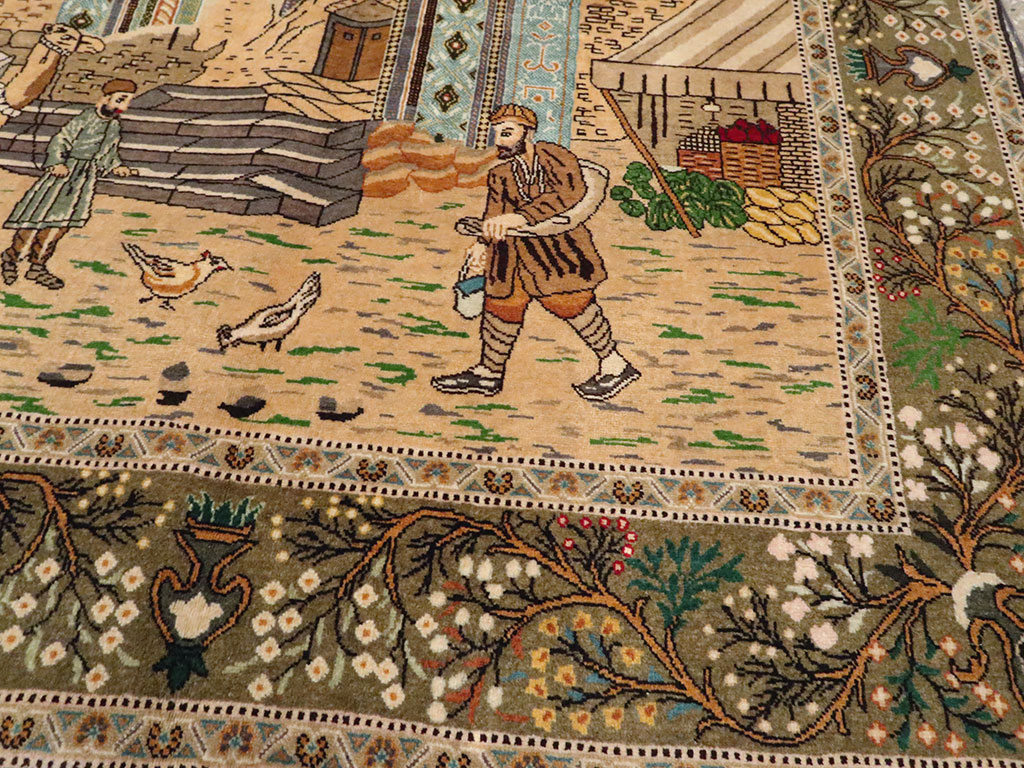 Vintage Persian Tabriz Pictorial Rug, No.25243 - Gsblank