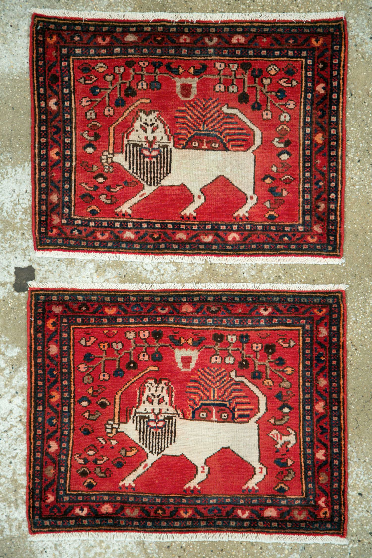 Vintage Persian Hamadan Pictorial Rug (Pair: 1 of 2), No.25261 - Gsblank