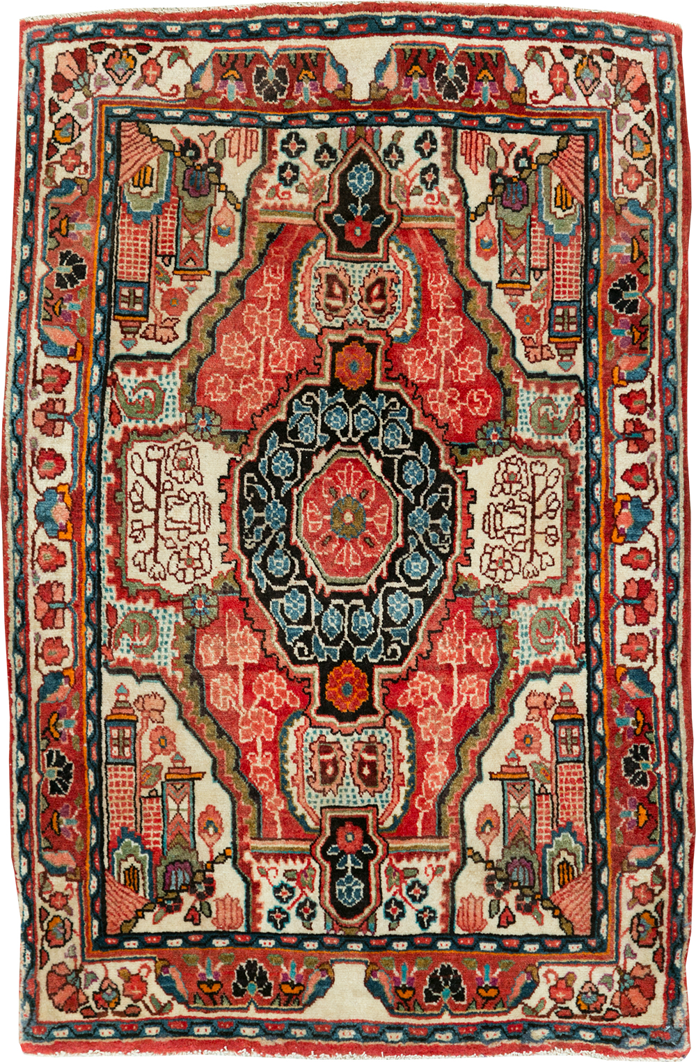 Vintage Persian Sarouk Throw Rug, No.25324 - Gsblank