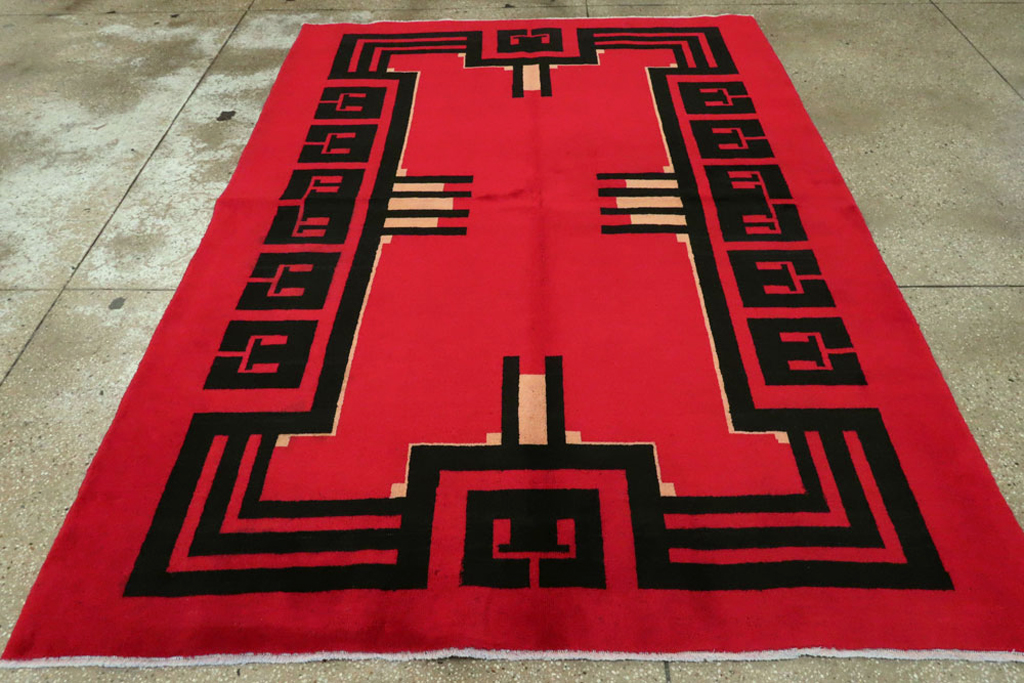 Vintage Persian Mashad Art Deco Rug Inspired By Edward McKnight Kauffer, No.25350 - Gsblank